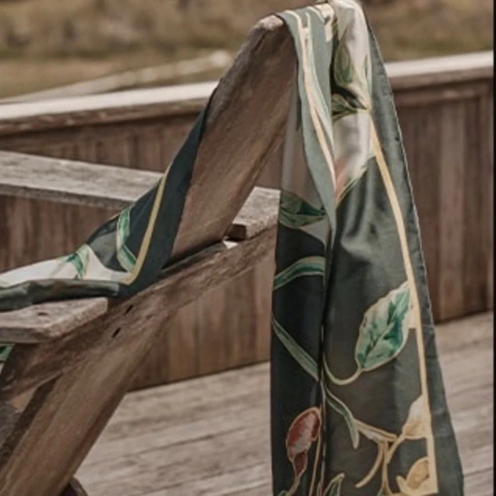 NWT White House Black Market Autumn Leaves Spruce Floral Oblong Scarf 71”x21”